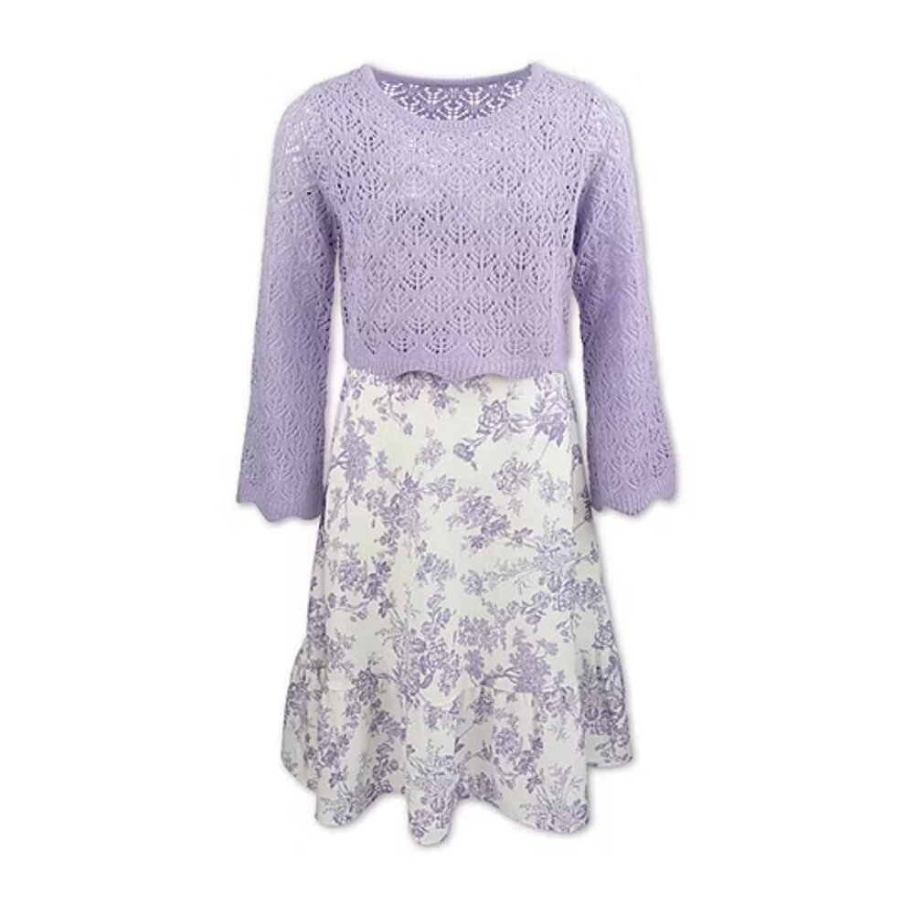 Speechless Big Kid Girls 2 piece Floral Dress + Sweater Set - Lilac Sz 7 925271
